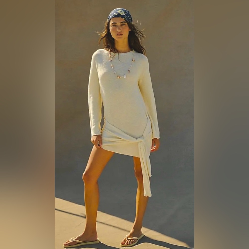 NWT FREE PEOPLE FREE EST SPENCER FINE GAUGE MINI DRESS NEUTRAL